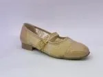 کفش مری جین زنانه کرم روشن توری با پنجه ورنی براق و سگک طلایی مدل مجلسی تخت